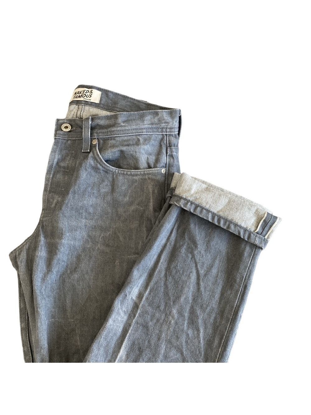 Naked & Famous Weird Guy Grey Selvedge Raw Denim Jeans Mens Sz 30 - Picture 3 of 14